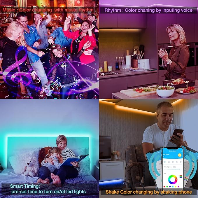 DAYBETTER Smart RGB Led Strip Lights, 50ft Led Lights for Bedroom with App Control, Multicolor Changing Led Light Strips Apply for Home Decor, Living Room, Kitchen, Home Party Decoration, 12V