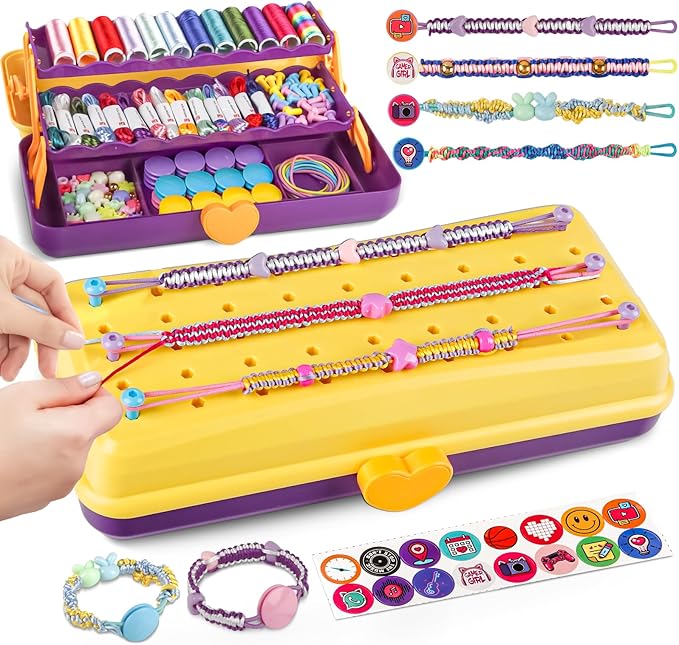 Cmiolacuna Friendship Bracelet Making Kit for Girls, 3-Layer Storage Box Arts and Crafts Bracelets Jewelry String Maker Kit Ages 8-12,Best Christmas Birthday Gift for Girls 6 7 8 9 10 11 12 Year Old
