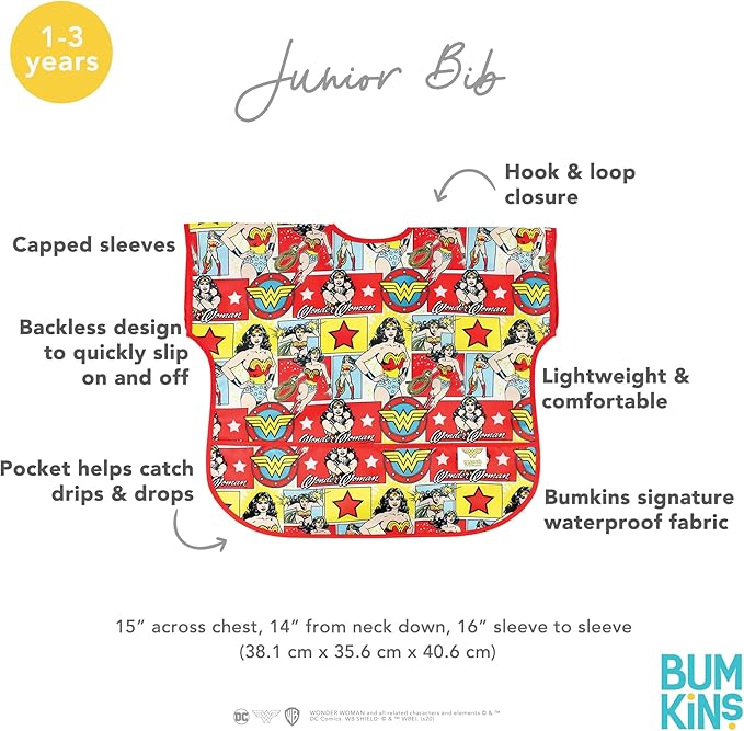 Bumkins Bibs - Toddler Bibs, Waterproof, Large for 1-3 Years, Short Sleeve