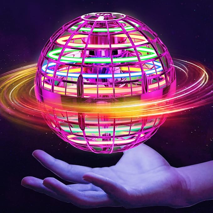 Flying Orb Ball (Pink, 2025 Upgraded) with Dazzling Lights, Magic Hover Spinner, Boomerang Drone, Floating Cosmic Globe, Kids Outdoor Toys for 6 7 8 9 10 Year Old Boys Girls