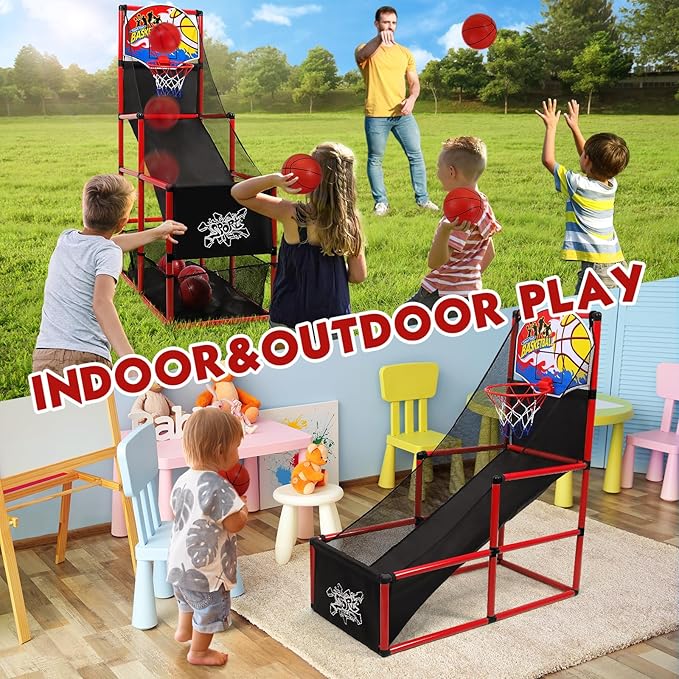 AOKESI Arcade Basketball Game Set Indoor for Kids Basketball Hoop Outdoor Sports Play Toy for Toddler Boys Girls 3-5 6-7 8-12 Years Old Adjustable Height with 4 Balls