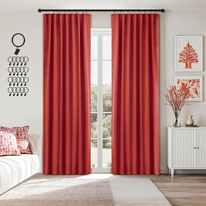 ANRODUO Back Tab Blackout Curtains for Bedroom Living Room, Rod Pocket Pinch Pleated Thermal Insulated Room Darkening Curtains 90 Inches Long 2 Panels, Burnt Orange, 42 x 90 Inch
