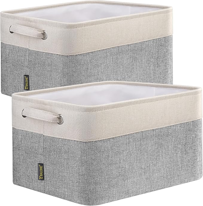 BALEINE 2 Pack Fabric Storage Bins for Shelves, Linen Storage Baskets for Organizing, Decorative Closet Bins for Clothes, Home (Grey, 15"x11"x9.5")