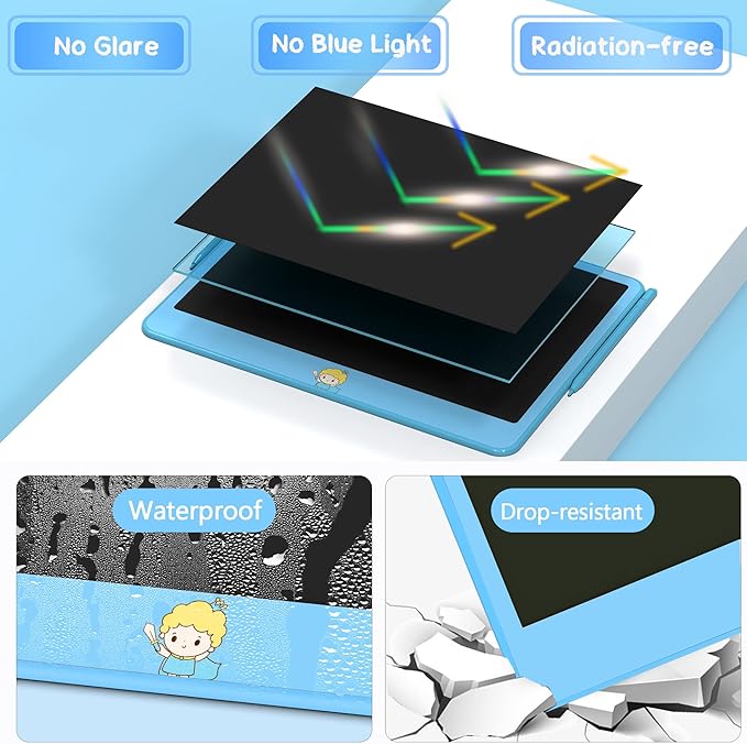 Hockvill LCD Writing Tablet for Kids 12 Inch, Toys for Boys Girls Drawing Pad for 3 4 5 6 7 Year Old Kids Toys, Toddler Erasable Doodle Board Travel Essentials, Children’s Day Gift for Kids - Blue