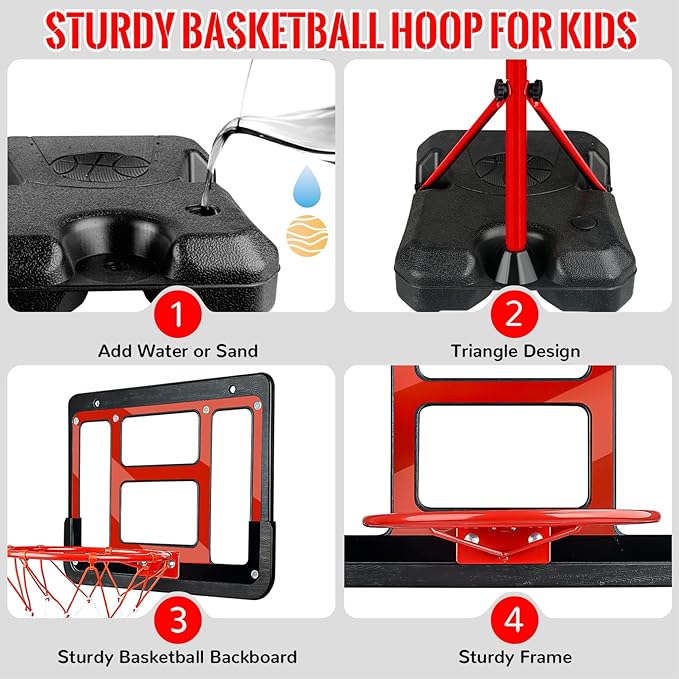 Kids Basketball Hoop with Stand, Adjustable Basketball Set, Toddler Basketball Toys for Boys Age 3 4 5 6 7 8, Indoor Outdoor Backyard Sport Game Gifts