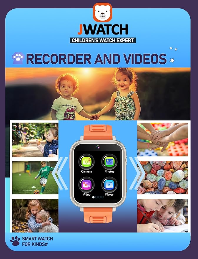 Kids Smart Watch for Boys Girls 6-12 with Pedometer Audio Book Camera Music Player Present Birthday Christmas (Silver Frame Orange)…