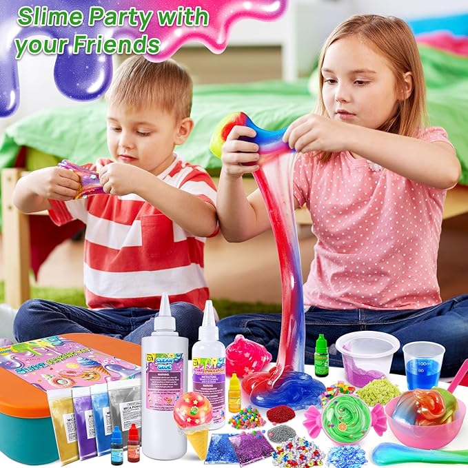 DIY Slime Kit for Girls, Galaxy & Glow in The Dark Slime Making Kit for Kids 6-12, Glimmer Crunchy, Butter & Cloud Slime Kit with Add-ins, Foam Balls, Charms, Glitters, Gift Toys for Boys Girls