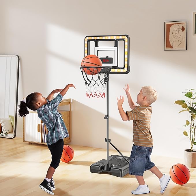 Kids Indoor Basketball Hoop with Scoreboard & Timer,Toddler Adjustable Height Basketball Goal Toy for Outdoor Backyard,Sports Game Play