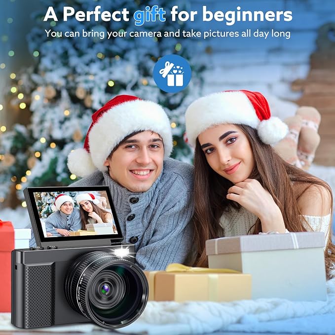 Digital Camera, 4K 64MP Cameras for Photography with 3" 180° Flip Screen,Macro and Wide-Angle Lenses,16X Vlogging Camera for YouTube with 64GB Micro SD Card for Beginner, Teens