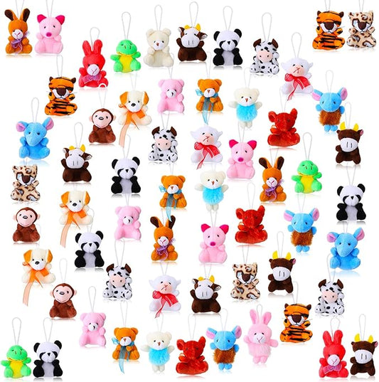 60 Pack Mini Stuffed Animal Bulk Small Plush Animal Toys Miniature Stuff Animal Keychain Set for Easter Egg Party Favors, Valentine‘s Day Gift, Goodie Bag Fillers, Carnival Prizes, Classroom Rewards
