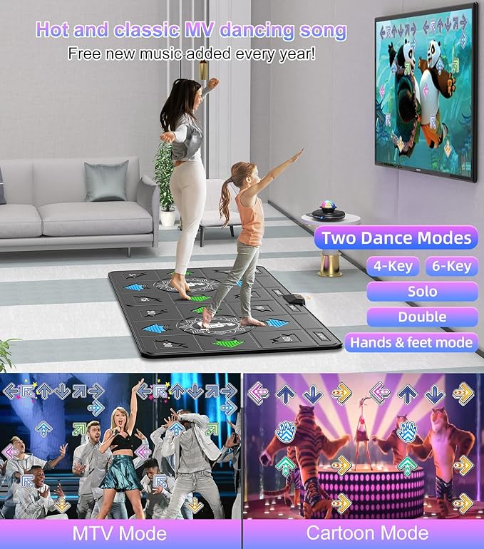 FWFX Dance Mat for Kids and Adults, 2-Player Musical Electronic Dancing Game for TV, Active Indoor Game for Family Parties & Basement Fun - Birthday for Boys, Girls (Gray)