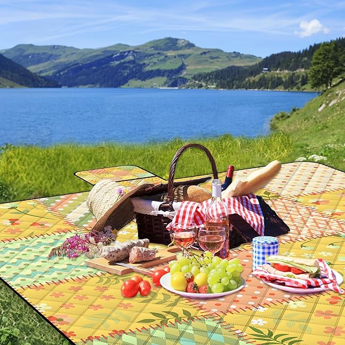 Extra Large Picnic Blanket Waterproof,80"x 80"Foldable Machine Washable Beach Blanket,Outdoor Blanket for 6-8 Adults,Suitable for Indoor Crawling,Park Beach,Camping,Hiking,Family Travel(Colorful)