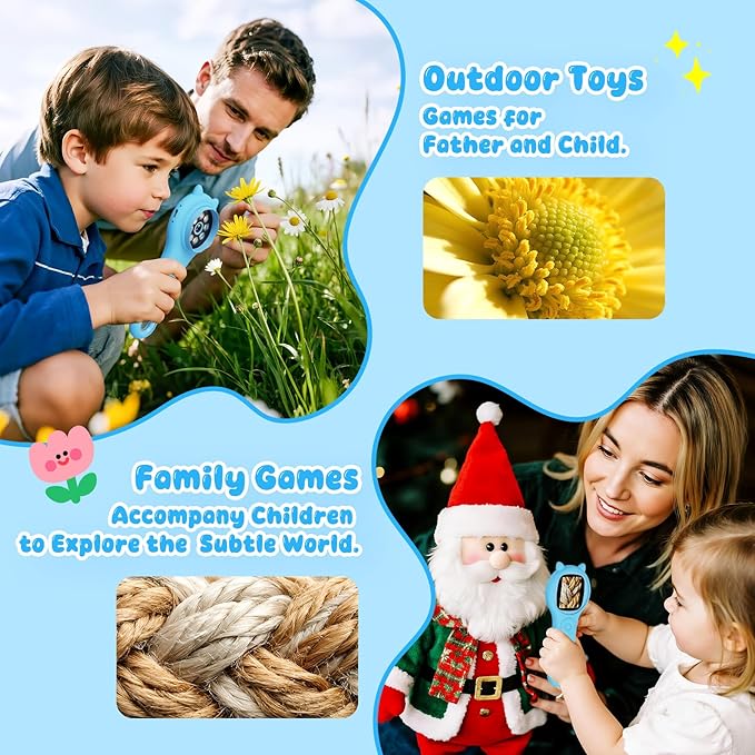 Kids Magnifying Glass Educational Science Kit - Mini LED Pocket Microscope for Kids(3-10 Years) - Durable Design - Ideal Gift for Girls (Blue)