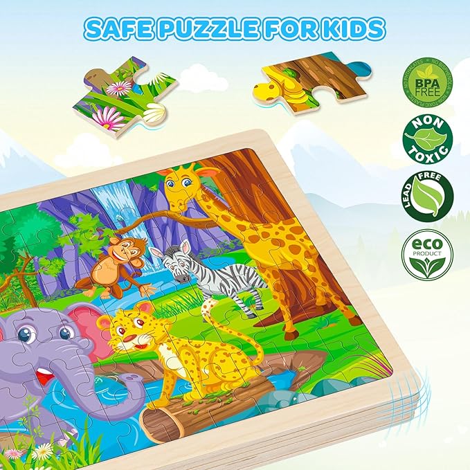 6 Packs Wooden Puzzles for Kids Ages 4-6, 60 Piece Wood Dinosaur Animals Jigsaw Puzzles for Toddlers Ages 3-5, Preschool Educational Learning Toys Gifts for 2 3 4 5 6 7 8 Boys Girls