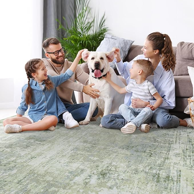 9x12 Area Rugs for Living Room Rug Washable: Modern Large Rug for Dining Room Bedroom Carpet Non Slip 9 by 12 Indoor Abstract Nursery Home Office Green