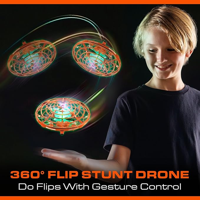 Force1 Scoot Skeet Mini Drone Electronic Shooting Game for Kids (Drone Only)- Hand Drones for Kids Compatible with Scoot Skeet LED Blaster, Electronic Target Game Indoor Flying Ball Drone Toy (Orange)