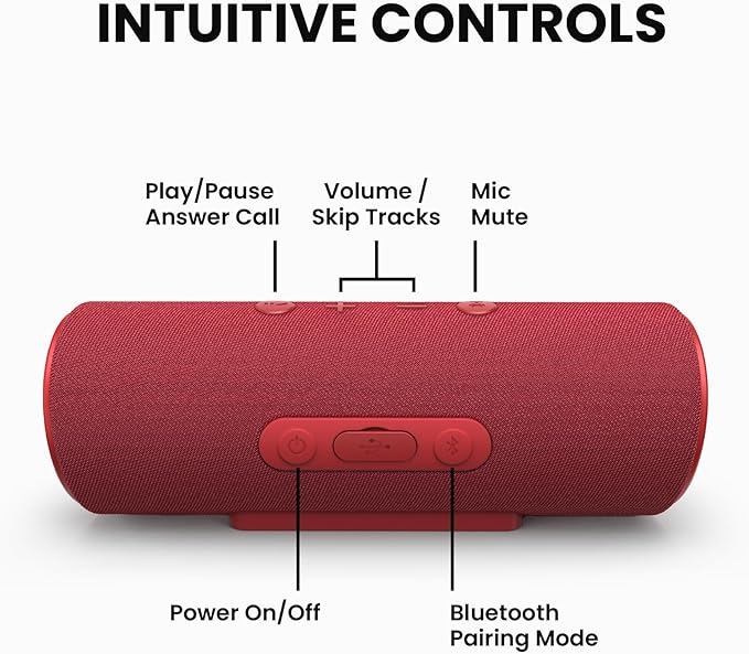 Cleer Scene Portable Bluetooth Speaker,IPX7 Waterproof,Powerful Sound and Deep Bass,Built-in Echo and Noise Canceling Microphone,12 Hours Battery,for Office,Home,Outdoors and Travel-Red