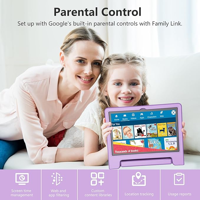 Kids Tablet 10 Inch, Tablet for Kids Android 13, 4GB+64GB, 8-Core CPU, WiFi 6, 12H Battery Life, Parental Control, 1280 * 800 HD Display, Dual Cameras, Shockproof Case, Pre-Installed Educational Apps