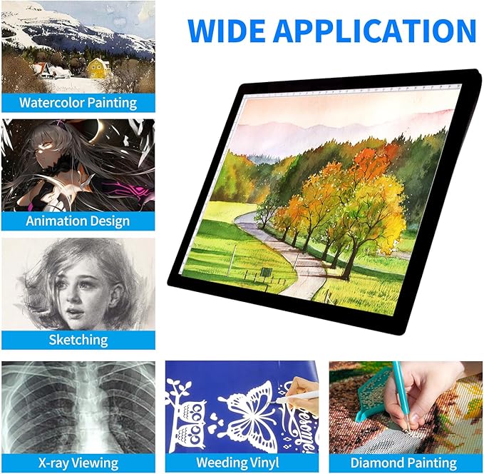 A4 Rechargeable Light Pad, KOBAIBAN Wireless Magnetic Tracing Light Box, 5 Levels Brightness LED Light Tablet Board, Cordless Battery Powered Light Drawing Table for 5D DIY Diamond Painting, Sketching