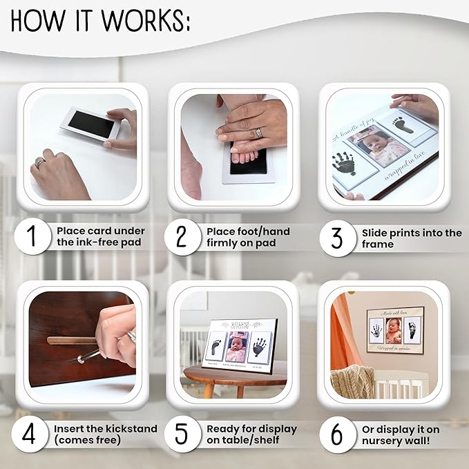 Baby Hand and Footprint Kit with Photo & Birth Details, Inkless Hand and Footprint Kit, Newborn Keepsake Plaque, Baby Shower Gifts (STYLE 1 (Fully Personalized) (Welcome Little One))