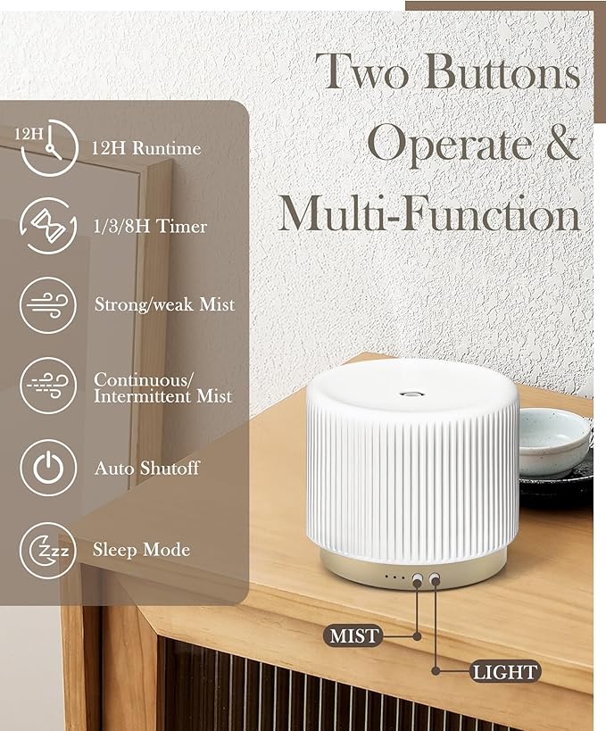 280ml Ceramic Essential Oil Diffuser,Ultrasonic Cool Mist Decorative Aromatherapy Diffuser with Auto Shut-Off,Quiet Operation,3 Timer Settings for Large Rooms,Home,Office,SPA,Yoga & Bedroom