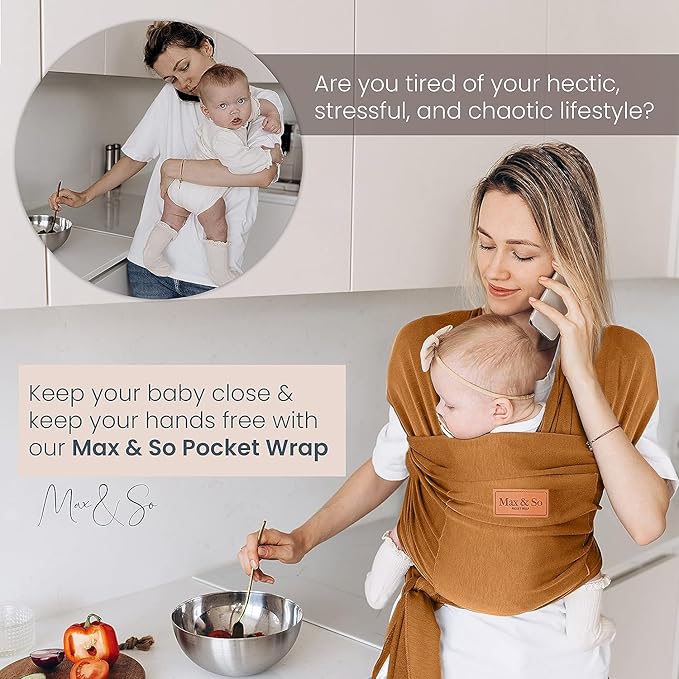 Baby Wrap Carrier - Premium Cotton Baby Carrier Wrap for Newborn to Toddler- Infant Carrier- Baby Holder One Size Fits All with Front Pocket by Max&so