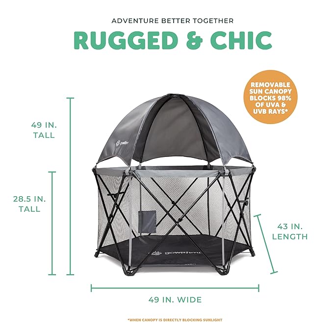 Baby Delight Go with Me Eclipse Deluxe Portable Playard | Playpen | Sun Canopy | Indoor and Outdoor | Ultra Padded Nylon Floor | Grey