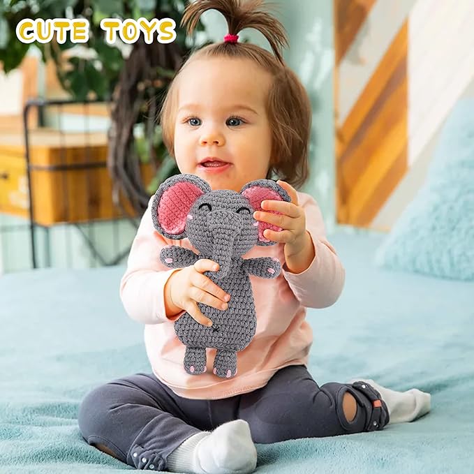 Crochet Kit for Beginners - Elephant Crochet Kits with Step-by-Step Video Tutorials, Beginner Crochet Kit for Adults, Crochet Animal Kit for Kids, Goodnight Elephant Crocheting Set (Grey)