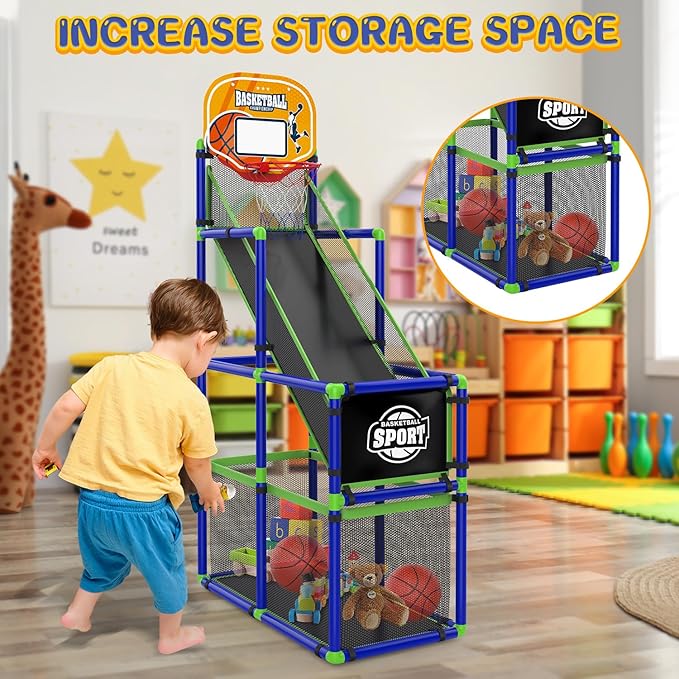 EagleStone Arcade Basketball Hoop Game Indoor, Ajustable Height Indoor Basketball Hoop with 4 Balls Storage Design for Kids,Perfect Sports Outdoor Play Toys for Kids Age 3 to 12 Years