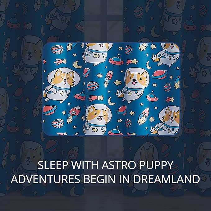 Kids Blackout Curtains - Space Dog Design, 100% Blackout, 2 Panels, Each W52×L84, Thermal Insulated, Noise Reducing & Energy Efficient for Kids Bedroom, Turn your child’s room into a fun adventure