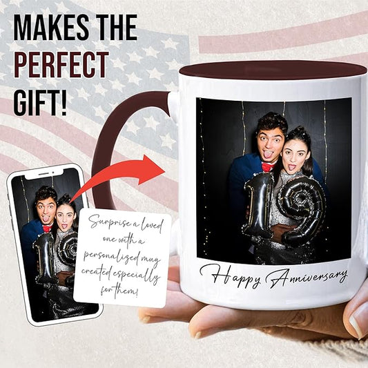Custom Mug Upload Your Picture Personalized Coffee Mug with Photo Text Name Customized Cup Unique Ideas Gifts for Men Women Mom Dad Girlfriend Boyfriend Friend Family (Dark Red, 15oz)