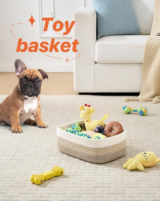 KALLAX Small Woven Basket, 12 x 8 x 4.5 Inches, Storage Basket for Organizing, Cute Small Rope Shelf Closet Cube Storage Bins Baskets for Shelves, Dog Toy Gift Baskets Empty, 3 Pack Gradient Brown