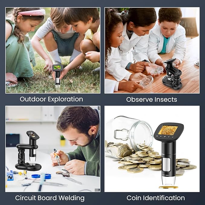 Kids Microscope for Ages 8-12, Handheld Digital Microscope D-MS1 with 2" IPS Screen - Take Pictures & Videos - Download to PC & Mac - 1000X Pocket Microscope, Used Birthday for Kids