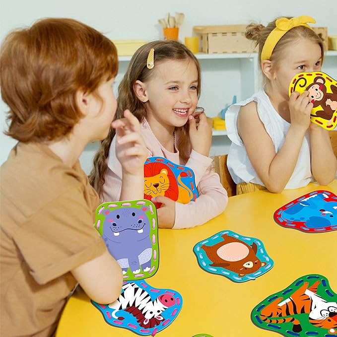 9 Pieces Kids Lacing Cards, Double Sided Sewing Cards in 9 Wild Animals with 9 Colorful Laces, Imagination Development Lacing Toys Games for Children Educational and Learning Activity