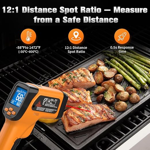 Dual-Mode Infrared Thermometer Gun，-58°F to 1472°F Laser Temp Gun, -58°F to 572°F K‑Type Probe with Humidity Display, 12:1 D:S