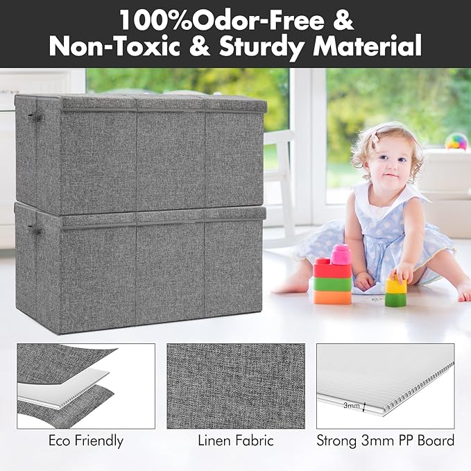 Extra Large Toy Box 167L, Sturdy Toy Storage Chest Organizer Bin Baskets with 2 Removable Divider for Boys, Girls, Kids, Nursery, Bedroom, Playroom, 35.5"x17" x17"(Linen Gray)