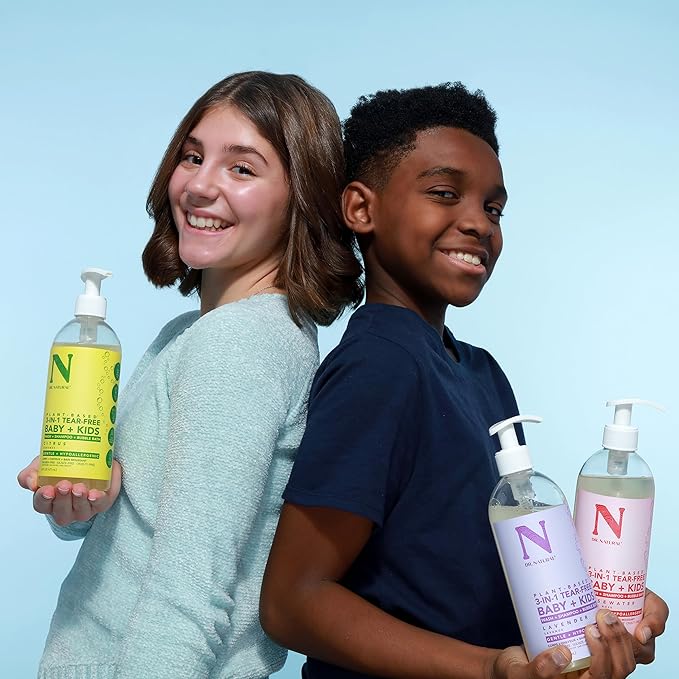 Dr. Natural 3-in-1 Tear-Free Baby Plus Kids Soap - Head-to-Toe Soap and Shampoo - Sensitive Skin Moisturizing Body Wash - Rosewater - 16 oz