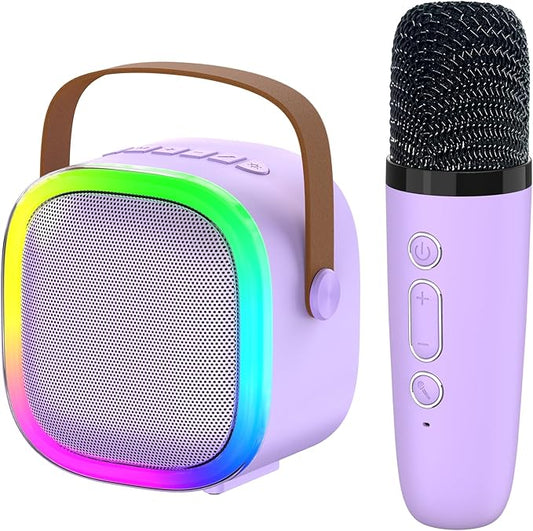 Karaoke Machine for Kids Adults, Portable Bluetooth Speaker with Wireless Microphone and LED Lights, Kids Toys Birthday Gifts for Girls and Boys Ages 4, 5, 6, 7, 8,9,10,11,12+ Years, Home Party