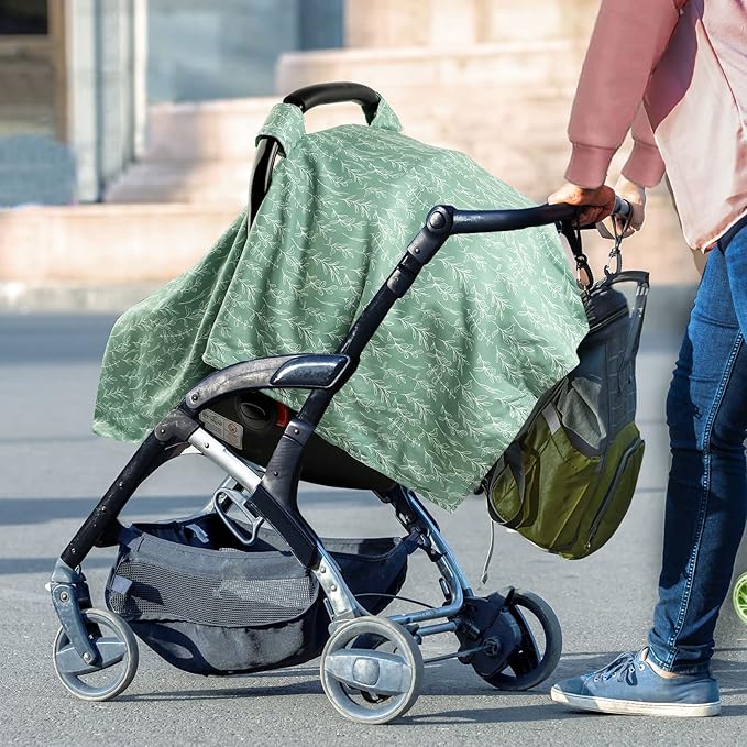 Baby Car Seat Canopy Soft Minky Plush Dotted Backing Baby Car Seat Cover Girls, Infant Carseat Canopy, Stretchy Multi- use Nursing Cover for Stroller/High Chair/Shopping Cart/Car Seat Canopies Sage