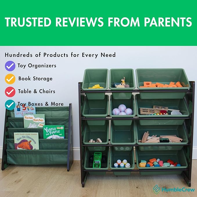 Humble Crew Kids Toy Storage Organizer with 12 Plastic Bins, Camo – Removable Bins for Playroom, Bedroom, Toddler Furniture for Boys and Girls Ages