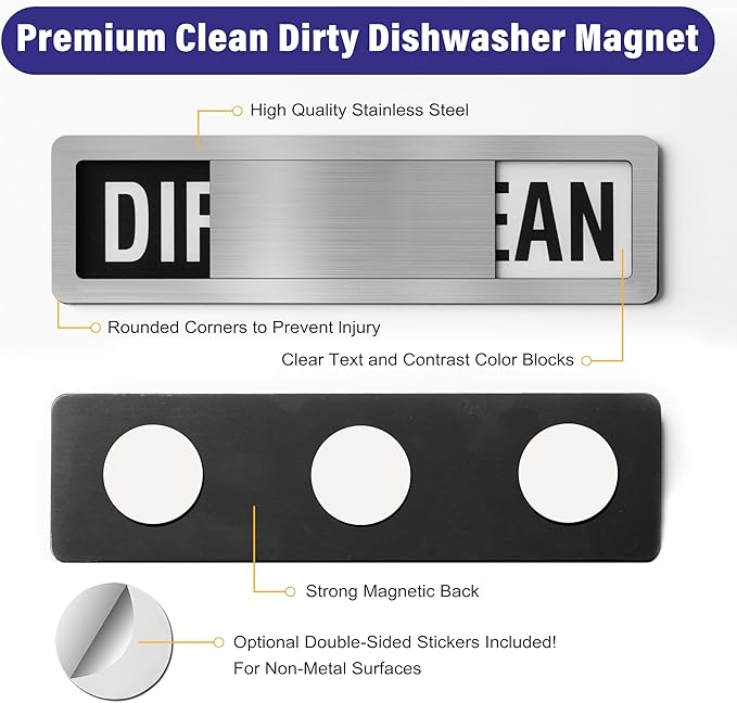 Dishwasher Clean Dirty Sign-Dishwasher Magnet Stainless Steel Clean Dirty Sign for Kitchen Organization Farmhouse Optional Adhesive Stickers