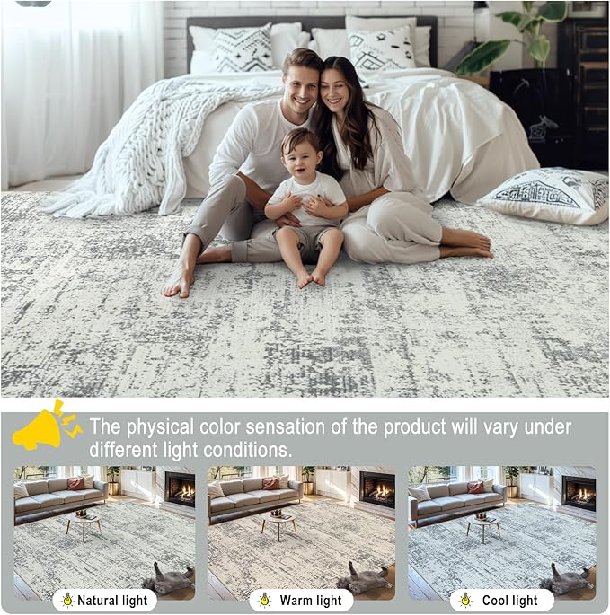 8x10 Area Rugs for Living Room - Washable Rug Modern Abstract Soft Large Neutral Non-Slip Carpet Indoor Floor Stain Resistant Thin Carpets for Bedroom Dining Room Farmhouse Nursery Home Office Grey