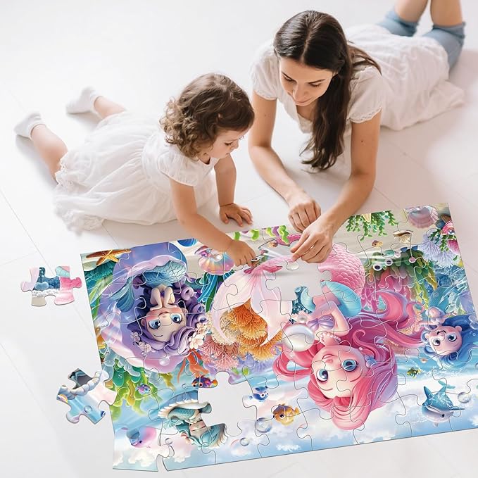 Jumbo Floor Puzzle for Toddlers & Kids Ages 3-5, 48-Piece Mermaid and Underwater Large Jigsaw Puzzle with Educational Fun, Great Gift for Boys & Girls Ages 4-8