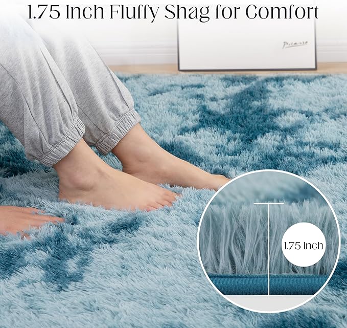 Area Rugs 9x12, Fluffy Rugs for Living Room, Ultra Soft Rugs for Bedroom, Non-Slip Indoor Carpet for Nursery, Kids Room, Playroom, Home Decor, Tie-Dyed Blue
