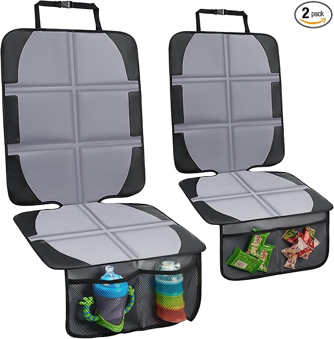 Car Seat Protector, 2 Pack Baby CarSeat Covers with Mesh Pockets & Non-Slip Backing 600D Durable Seat Protectors Under Car Seat for Baby(Gray, Large)