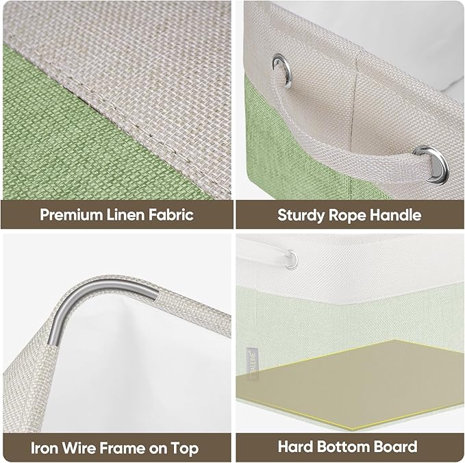 BALEINE 4 Pack Fabric Storage Bins for Shelves, Linen Storage Baskets for Organizing, Decorative Closet Bins for Clothes, Home (Green, 12"x8"x8")