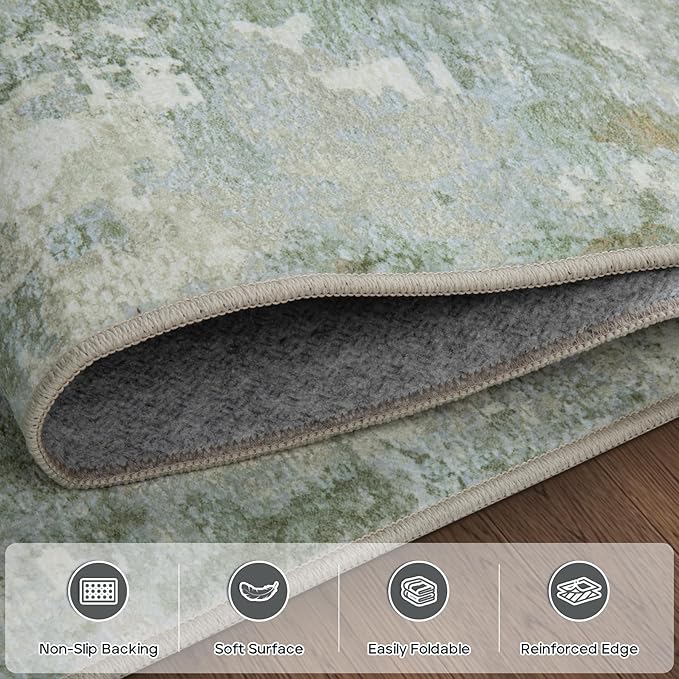 10x14 Area Rugs Large Living Room Rug Washable: Modern Abstract Rug Indoor Modern Carpet Non Slip for Dining Room Bedroom Nursery Home Office Green