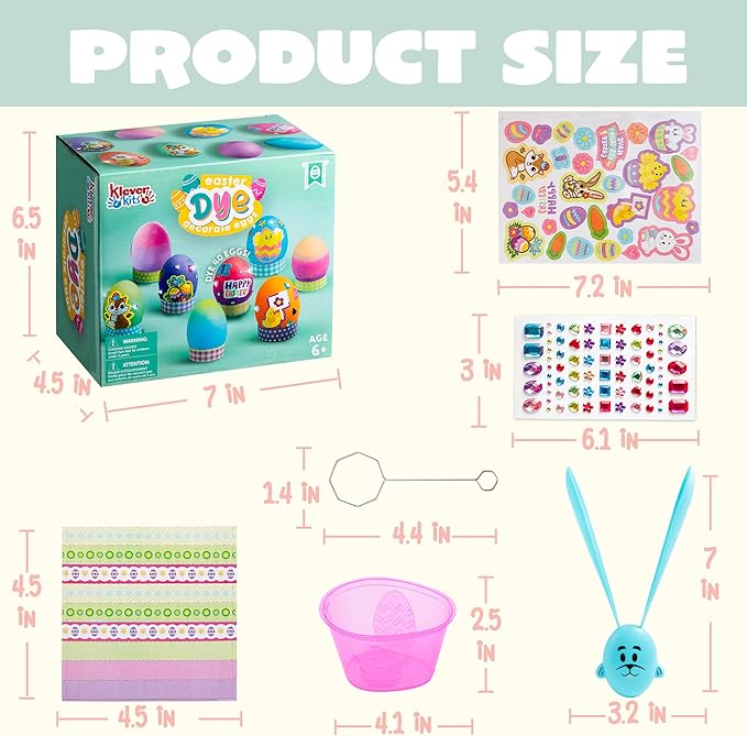 Klever Kits 20Pcs DIY Easter Egg Decorating Kit, Dye Kit with Gradient Color Tablets, Stands, Stickers for Party Favor, Creativity Activity, Hunt, Gift