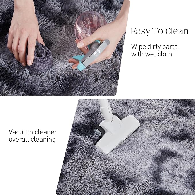 8x10 Fluffy Rugs for Living Room, Ultra Soft Plush Area Rug for Bedroom, Anti-Skid High Pile Indoor Carpet for Nursery, Kids Room, Playroom, Home Decoration, Tie-Dyed Dark Grey