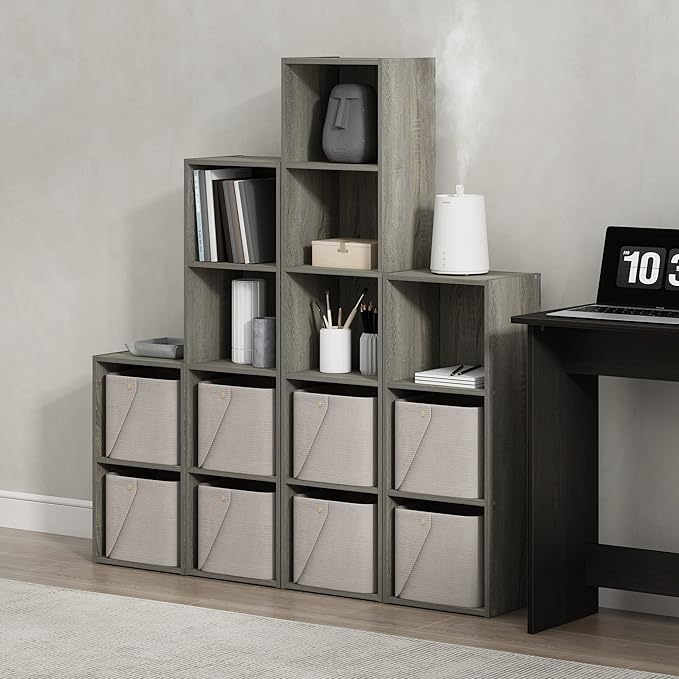 Furinno Luder Bookcase / Book / Storage, 4-Tier Cube, French Oak